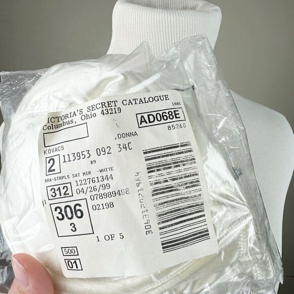 Victorias Secret Vintage 90s Satin Push Up White Strapless Bra 34C - Picture 9 of 10